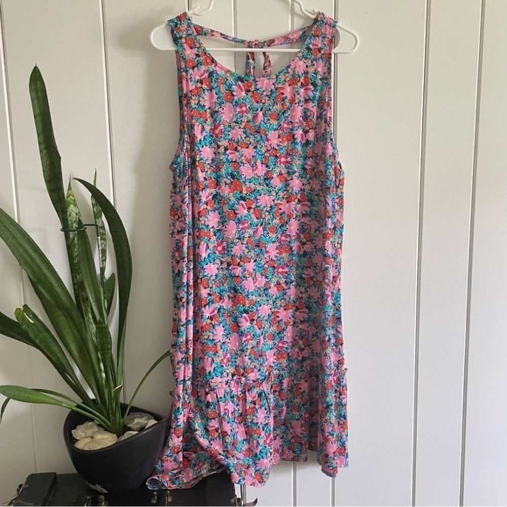 Loft Floral Ruffle Sundress Pink Red Turquoise Purple Summer Petite